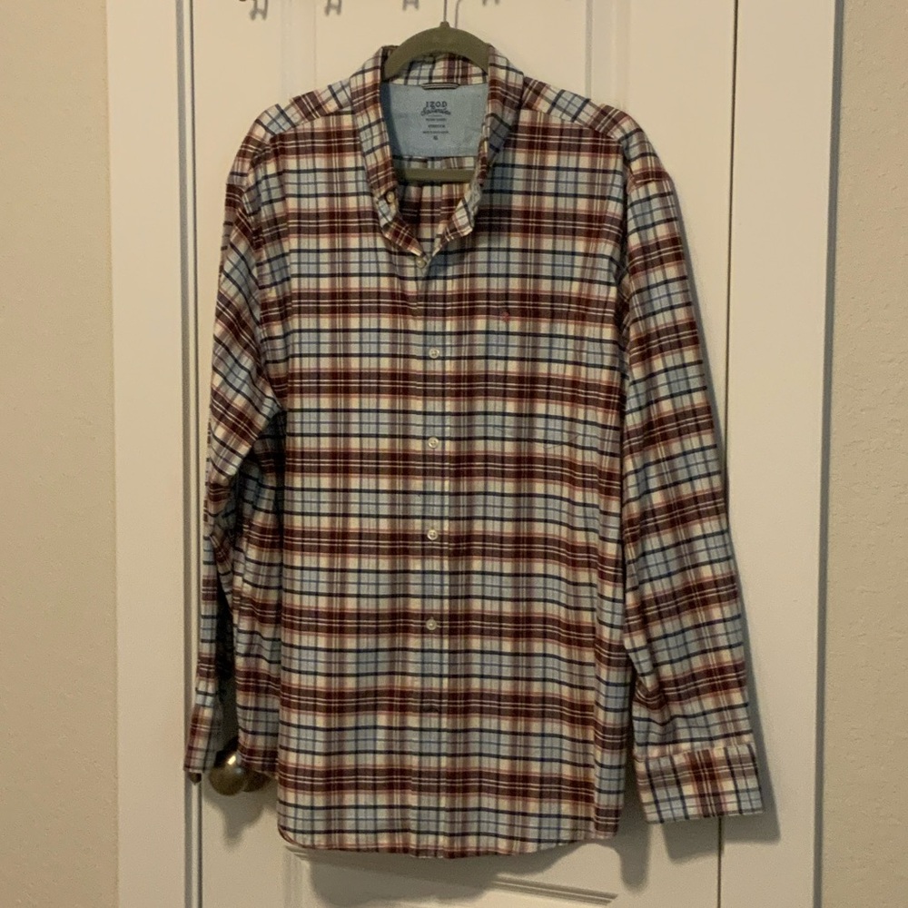 Izod Men's Casual Plaid Shirt - Red, Blue, and White